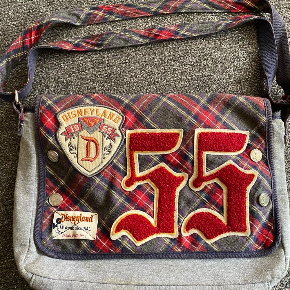 AUTHENTIC Disneyland patch/plaid Messenger bag